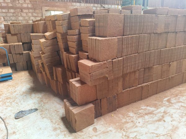Coco Peat Blocks Warehouse Stack