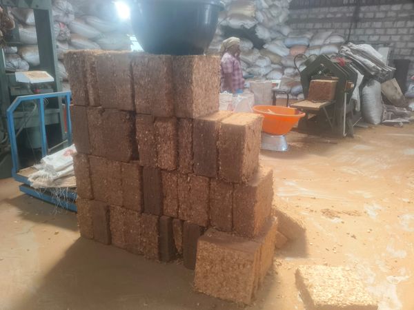 Coco Peat Blocks Stacking Work